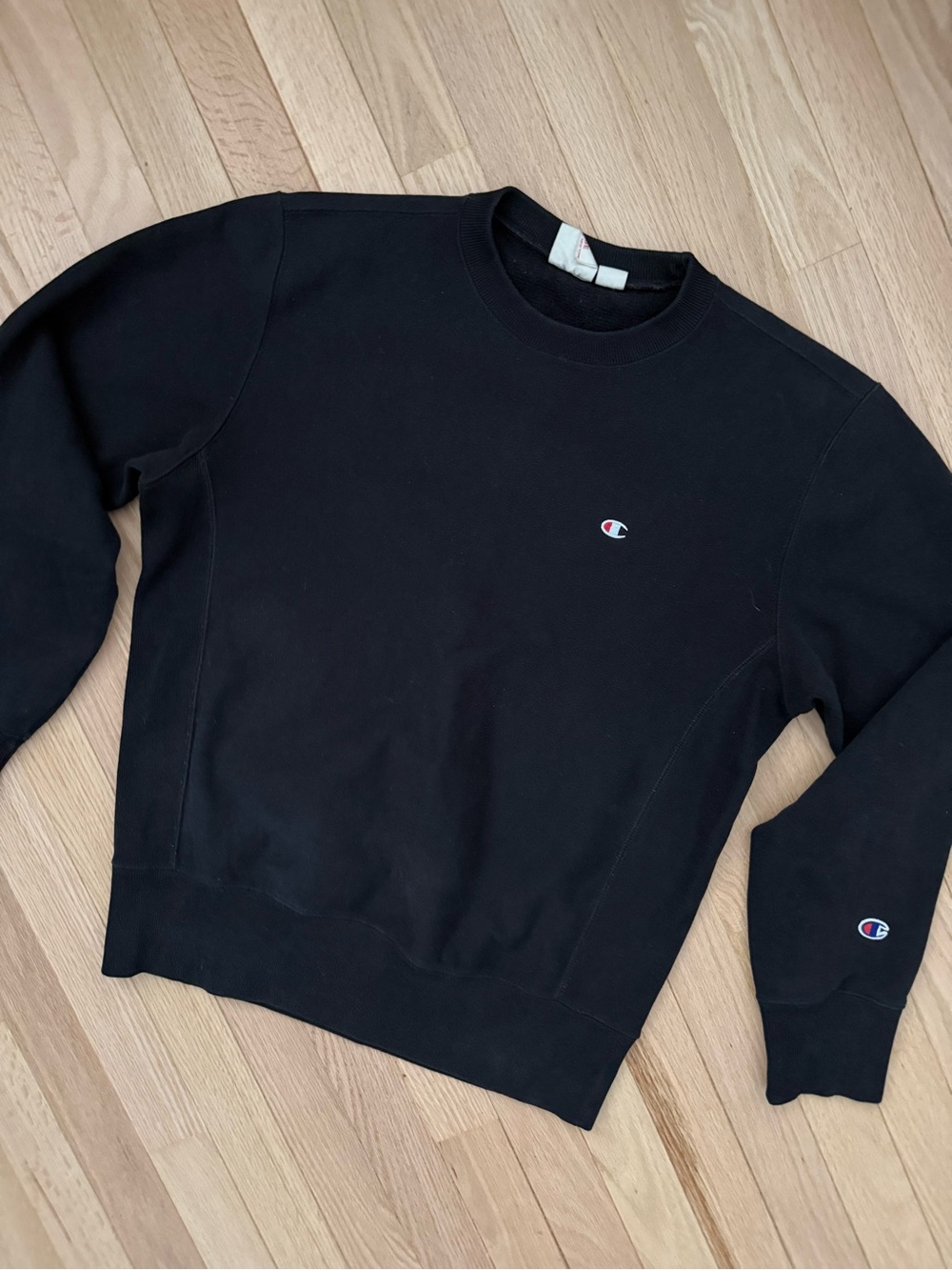 Champion revere weave Black Crewneck Sweatshirt with Small Logo